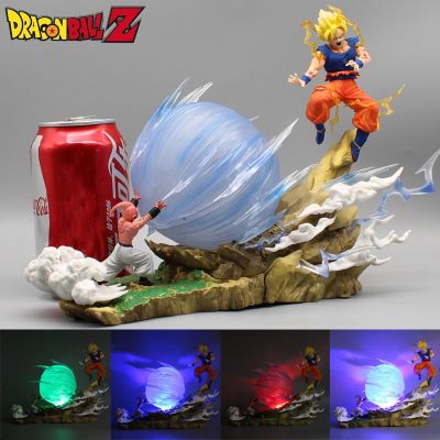 หุ่นฟิกเกอร์แอ็กชันฟิกเกอร์ Pvc อนิเมะดราก้อนบอล22ซม. รูป Majin Buu Vs Son Goku พร้อมรูปปั้นไฟ Led ขึ้น Gk