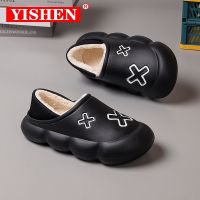 YISHEN Women Slippers Warm Plush Winter Home Indoor Cotton Shoes Non Slip Chunky Slippers Waterproof Slides Men Femmes Chaussons