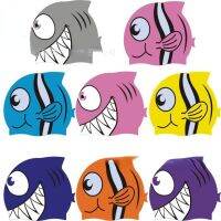 【CW】Silicone Childrens Swimming Caps Cartoon Fish Swimming Hats High Elastic Comfortable Ear Protector Anti-slip Swimming Cap