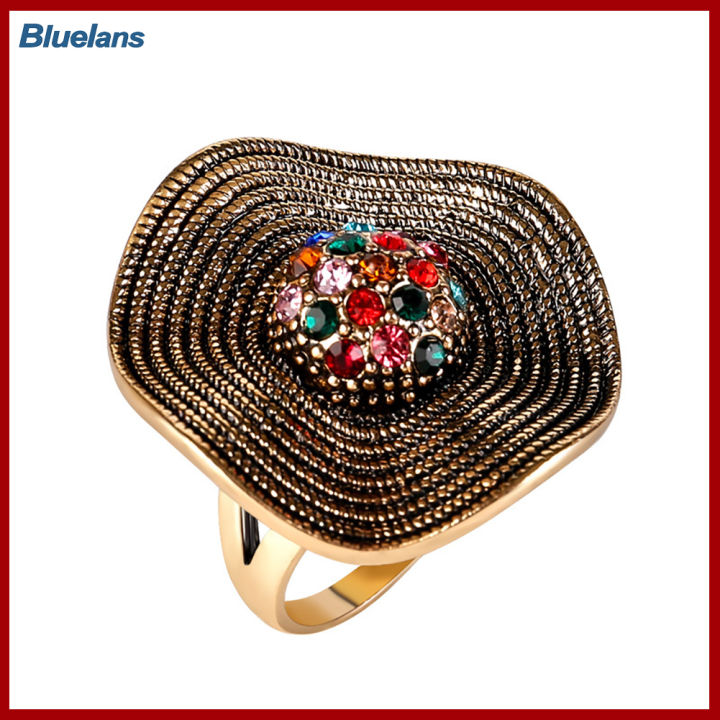 Bluelans®ของขวัญแหวนงานแต่งงานงานปาร์ตี้งานเลี้ยงค็อกเทลพลอยเทียมแวววาวสไตล์โบโฮวินเทจสำหรับผู้หญิง