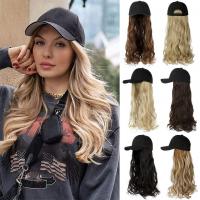 SHANGZI Long Wavy Synthetic Baseball Cap Hair Wig Natural Black Wigs Naturally Connect Synthetic Hat Wig Adjustable For Girl