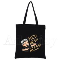 【ACD】   Haikyuu Bokuto สีดำพิมพ์ถุงช้อปปิ้งนำมาใช้ใหม่ผู้หญิงผ้าใบถุงสิริพิมพ์ Eco กระเป๋าการ์ตูนนักช้อปกระเป๋าสะพาย