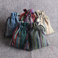 2021New 50pcslot Ethnic wind cotton bags 9x13cm Colorful Stripe Candy Gifts Jewelry Packaging Bags Cute Cotton Drawstring Gift Bag