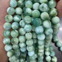 6-8-10-12Mm สีเขียวธรรมชาติหิน Larimar กลมสายคล้องแว่นตาลูกปัดสำหรับเครื่องประดับทำ DIY กำไลสร้อยคอ15