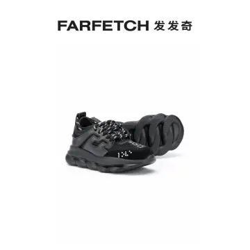 YOUNG VERSACE: Chain reaction Versace Young sneakers in leather and mesh -  Black