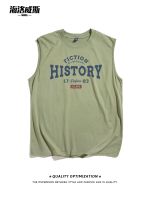 Green genderless sports vest mens waistcoat pure cotton loose retro American summer thin sleeveless t-shirt