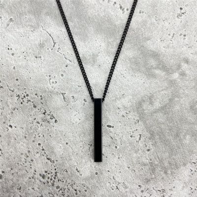 【CW】Hot Trendy Rectangle Pendant Necklace Men Black Color Classic Long Chain Necklace for Men Women Jewelry Gift collar hombre