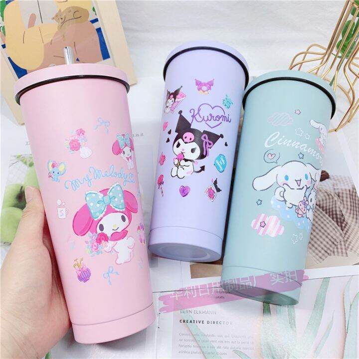 sanrio-ใหม่-แก้วน้ําสเตนเลส-มีฉนวนกันความร้อน-ลายการ์ตูนซานริโอ้น่ารัก-พร้อมหลอดดูด-750-มล