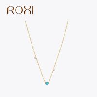 ROXI 925 Sterling Silver Chain Clavicle Necklaces Micro Inlaid Turquoise Zircon Stackable Wedding Engagement Necklace For Women