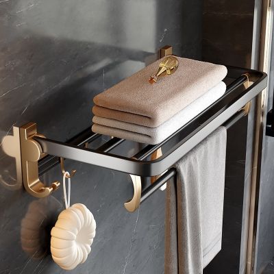 [COD] towel free of punching bathroom hanging bar single pole black gold toilet light luxury