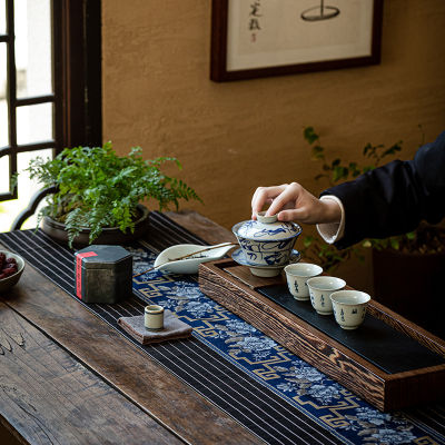 （HOT) โต๊ะน้ำชาไม้ไผ่ ผ้าปูโต๊ะแบบเซน ใหม่ม่านชาจีน jacquard ผ้าคาดโต๊ะฉนวนกันความร้อนที่รองแก้วตู้ข้างโต๊ะผ้าคาดโต๊ะพิธีชงชา