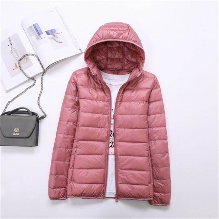 M6XL women's casual light white duck down jacket winter hooded coat