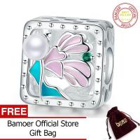 BAMOER จัดส่งฟรี100% 925เงินสเตอร์ลิงกันยายนเคลือบดอกไม้ Fairy Charm ลูกปัดสี่เหลี่ยมสร้อยข้อมือเครื่องประดับ SCC827