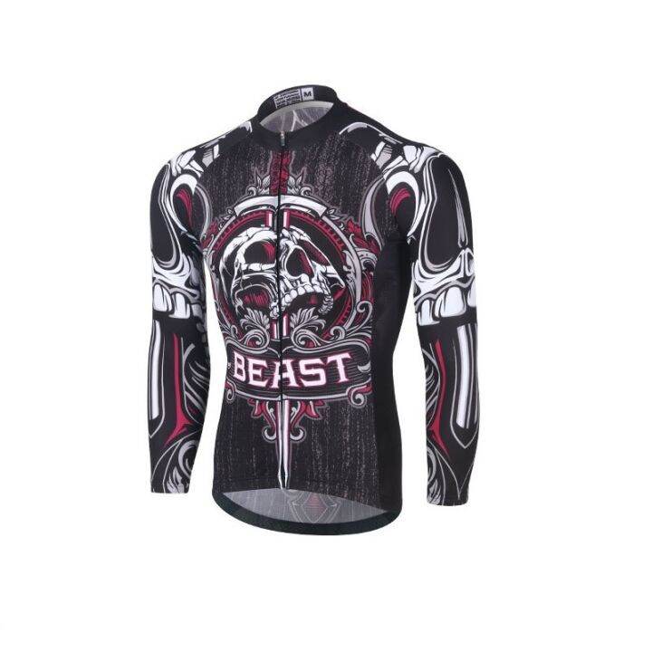 skull-mens-long-sleeve-cycling-jersey-bike-jersey-top-mountain-bike-mtb-road-bike-cycling-breathable-quick-dry-sports-clothing