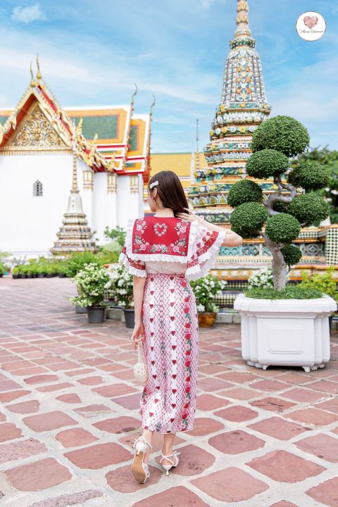 maria-diamond-junjao-thaijitrada-dress-สีแดงชุดไทยประยุกต์-ไทย-ชุดไทย2ชิ้ิน