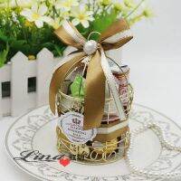 romantic Wedding bells gift box tin European favor box iron golden birdcage personalized wedding candy boxes Storage Boxes