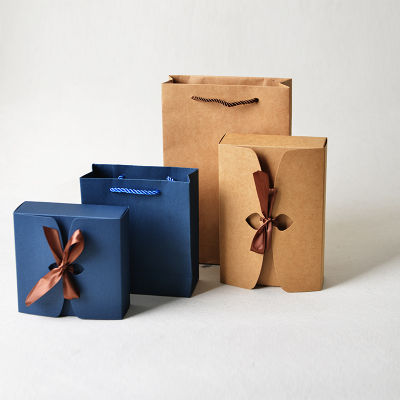 10pcs Ribbon Color Gifts Box Square Poket with Cover Lid Hard Kraft Decor Red Package Box Kraft Paper Folding Birthday Boxy Bag
