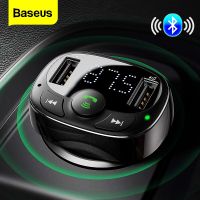 Baseus เครื่องส่งสัญญาณ FM ชุดอุปกรณ์แฮนด์ฟรีในรถยนต์รองรับบลูทูธสำหรับเครื่องเล่น MP3โทรศัพท์มือถือพร้อมที่ชาร์จโทรศัพท์ในรถยนต์ USB คู่3.4A