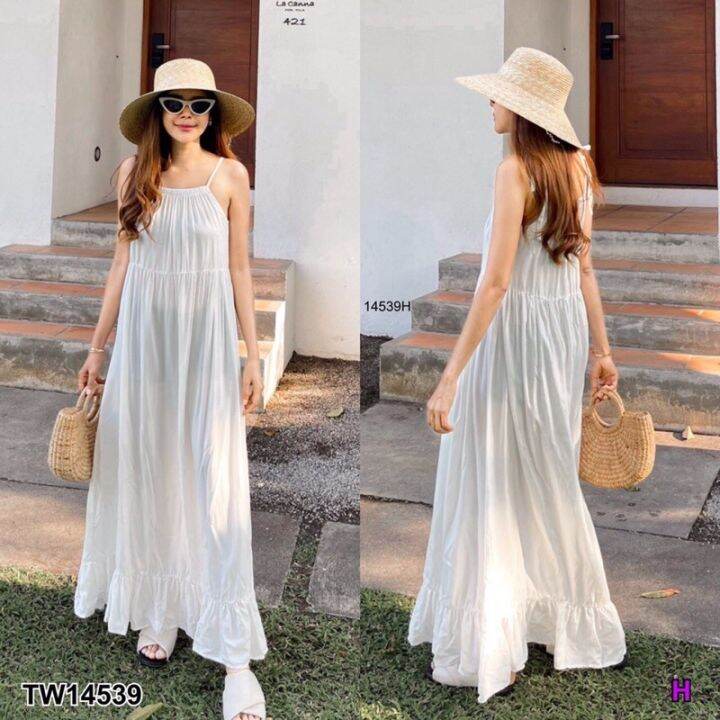 maxi-dress-เดรสยาวสายเดี่ยว-สายผูกปรับระดับเองได้-ช่วงอกดึงยางหน้าหลัง