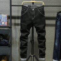 Cotton Mens Jeans Hole Denim Pants nd Classic Clothes Overalls Straight Trousers for Men Large Size Black Worn Slim Fit