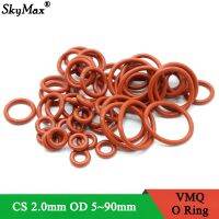 10Pcs VMQ O Ring Seal Gasket Thickness CS 2mm OD 5 90mm Silicone Rubber Insulated Waterproof Washer Round Shape Nontoxi Red