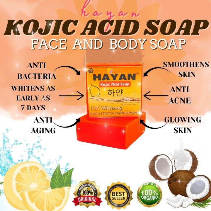 HAYAN KOJIC ACID SOAP 10X SKIN WHITENING (remove dark spots, clear dark areas, clears skin