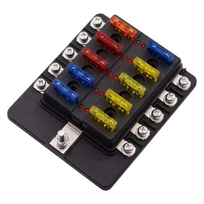 【YF】 Universal Car Boat 10 Way 6 Blade Fuse Terminal Block Auto Track Holder Box Wiring Power Connector Switch with Light12V