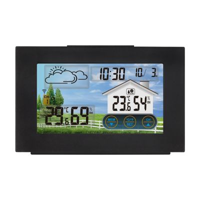 Digital Screen Meteorological Clock Black with Temperature Humidity Sensor for Indoor Outdoor