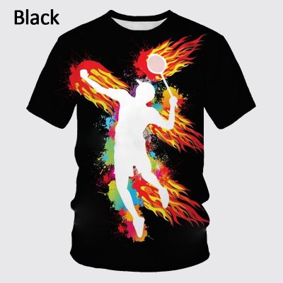 New sports badminton pattern 3d printed T-shirt mens and womens cool and interesting creative round T-shirt top