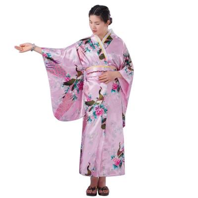 ชุดคอสเพลย์ผู้หญิงภาพถ่ายชุดกิโมโนยูกาตะยาวลายดอกไม้ผ้าซาตินญี่ปุ่นแบบผู้หญิงหญิงสาว