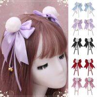 【hot】❦™¤  2 pçs bonito bola grampos de cabelo com bowknot sino/borla doce pele do falso orelhas animais hairpin anime lolita barrette cosplay decoração