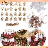 RUHAN 24PCS/set สุขสันต์วันคริสต์มาส เครื่องประดับ คริสต์มาส ถุงของขวัญตกแต่ง ปฏิทินจุติคริสต์มาส นับถอยหลังแท็กแขวน จี้ไม้ ป้ายหมายเลข