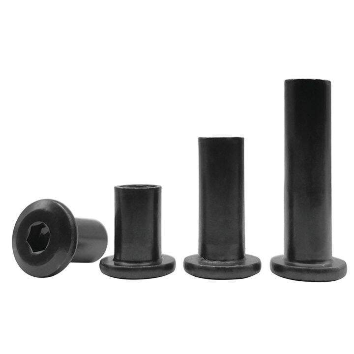 10pcs-m3-m4-m5-m6-m8-black-large-flat-hex-hexagon-socket-head-rivet-connector-insert-joint-sleeve-cap-butt-nut-carbon-steel