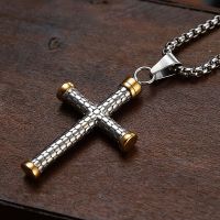 ZZOOI Vintage Christian Believer Stainless Steel Cross Pendant Necklace Punk Hip Hop Biker Mens Women Necklace Amulet Jewelry Gift