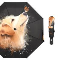 Watercolor Golden Retriever Dog With Butterfly Umbrella Three Folding Big Umbrella Rain Women Automatic Windproof Umbrella Male