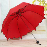 Women Rain Umbrella Female Umbrellas Handle Creative Lotus Lace Cute Princess Sunny and Rainy Anti-UV Umbralla Drinkware