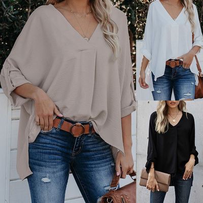 Foreign trade the new spring/summer 2023 sexy v-neck loose big yards shirt fashion long-sleeved jacket female