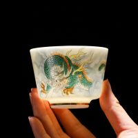 High Quality Jade Porcelain Kung Fu Tea Cup Creative Pattern Dragon Tiger Espresso Teacups Handpatinted Ceramic Teaware