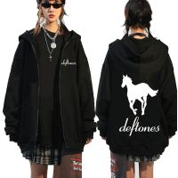 Deftones เสื้อฮิปฮอปเสื้อมีฮู้ดแบบซิปร็อค Pony สีขาวมีซิปขนาดใหญ่สไตล์ฮาราจูกุแจ็คเก็ตเสื้อมีฮู้ดคาร์ดิแกนพังก์สตรีท