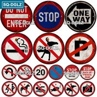 30CM STOP Warning Round Garage Metal Sign Plate Vintage Plaque Tin Sign Wall Decor For Home Bar Pub Store Sign Man Cave Poster