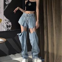 COD jfdss Retro denim trousers women s BF straight loose high waist slimming summer thin design detachable shorts