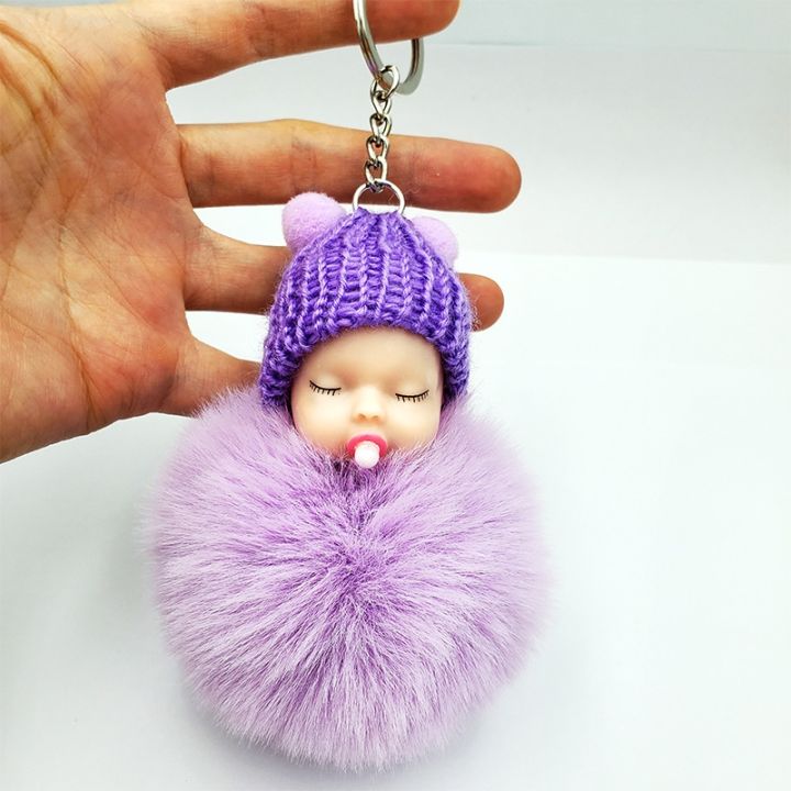 cc-sleeping-baby-fluffy-pompom-hanging-pendant-keychain-keychai