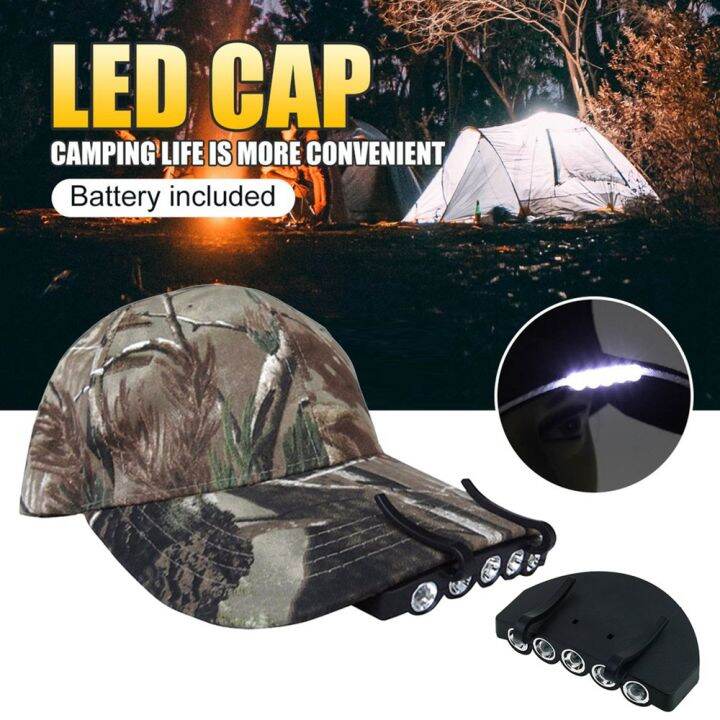 【New Ready Stock】Original Clipon Cap Hat Lamps 5 LED Clipon Head Cap