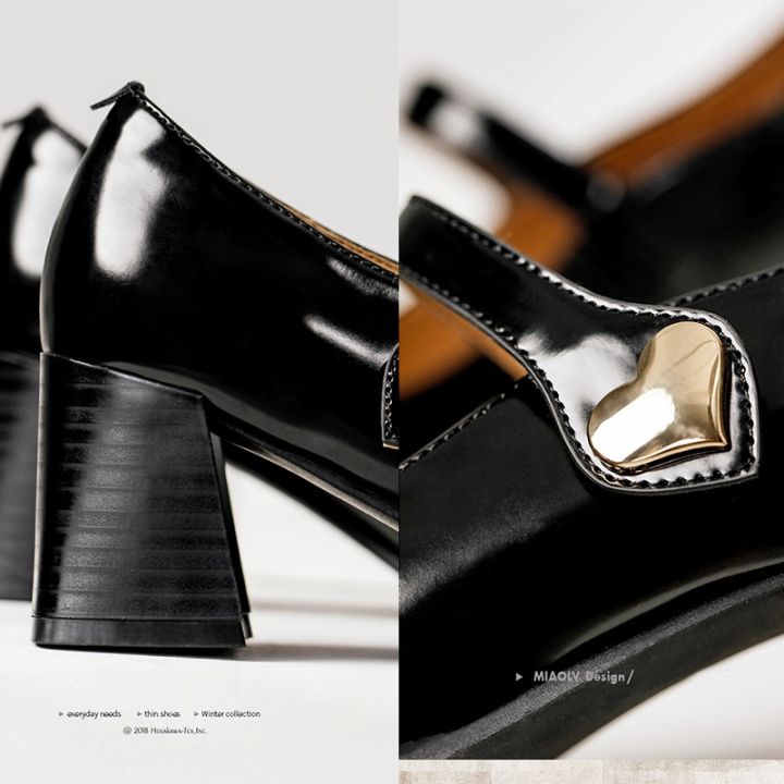 รองเท้าส้นสูงสำหรับผู้หญิง-2023รองเท้าแมรี่ฮาเนสโลลิต้ารองเท้าแฟชั่นหนัง-pu-ของผู้หญิงลำลองสีดำ