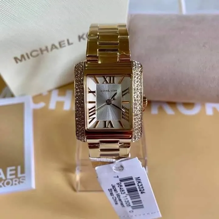 Michael Kors Stainless Steel Ladies Watch - MK3324 Petite Emery Glitz Fixed  Pave Crystal Bezel Champagne Dial Gold Rectangular Watch | Lazada PH