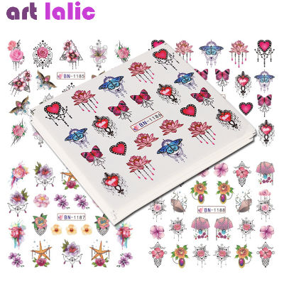 24pcs Baroque Nail Art Water Transfer Sticker Lace Flower Necklace Pattern Decorations Slider Manicure Watermark Decals Foils Nail Art Stickers