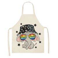 Cartoon Animal Baby Elephant Pattern Childrens Sleeveless Waist Linen Apron Household Cleaning Delantal Cocina Delantal Cocina Aprons