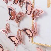 ♛﹊❀ New Hollow 3D Butterfly Wall Stickers 3 Layers Gold RoseGold Decorative Butterflies for Wedding Birthday Party Decoration 12pcs