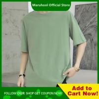 MARUHOOL เสื้อยืดแขนสั้นซัมเมอร์ผู้ชาย,สีทึบลำลองทรงหลวมเทรนด์บางน้ำแข็ง