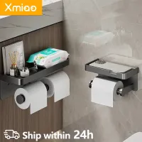 Large Toilet Paper Holder Wall-Mounted Paper Roll Holder With Storage Tray Toilet Organizer Phone Stand Bathroom Accessories Toilet Roll Holders